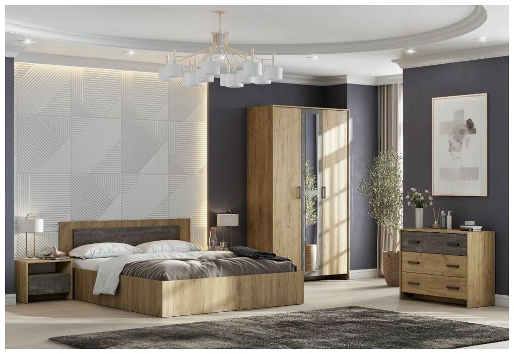 фото Спальный гарнитур Лофт, дуб золотой/камень