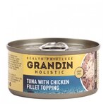 Консервированный корм Grandin для взрослых кошек филе тунца с топпингом из филе цыпленка 80 г, 12 шт - изображение