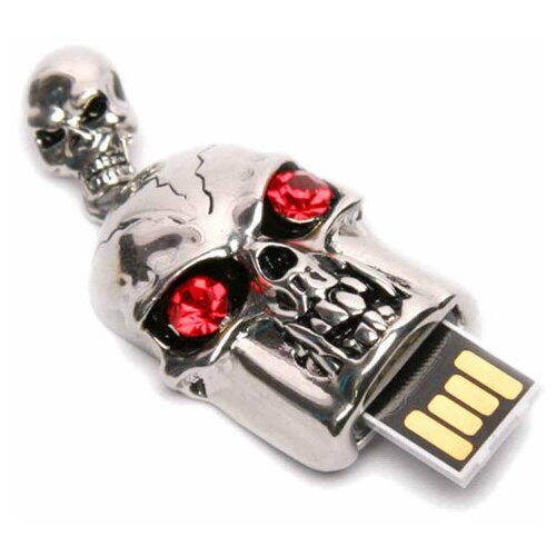 Металлическая флешка в виде Черепа с кристаллами (16 Гб / GB USB 2.0 Серебро/Silver SKULL) кожаная флешка для нанесения логотипа с магнитным замком 128 гб gb usb 3 0 красный red 216 флеш карта боцман