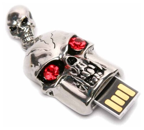 Металлическая флешка в виде "Черепа" с кристаллами (32 Гб / GB USB 2.0 Серебро/Silver SKULL)