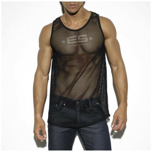фото Майка-безрукавка "long mesh tank top - black" / es collection / черный / размер 2xl