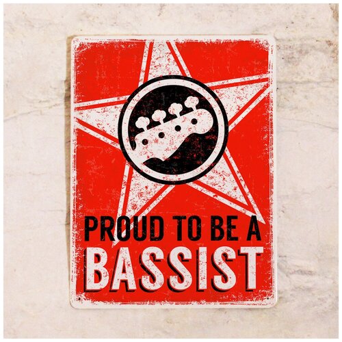 Жестяная табличка Proud to be a bassist, металл, 20х30 см