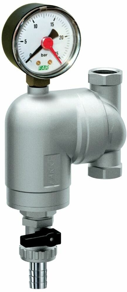 FAR Фильтр с поворотным соединением, 1/2", ВР-ВР, 100 мкм, с манометром, Tmax: 95 С, 25 бар FA 39A8 12100