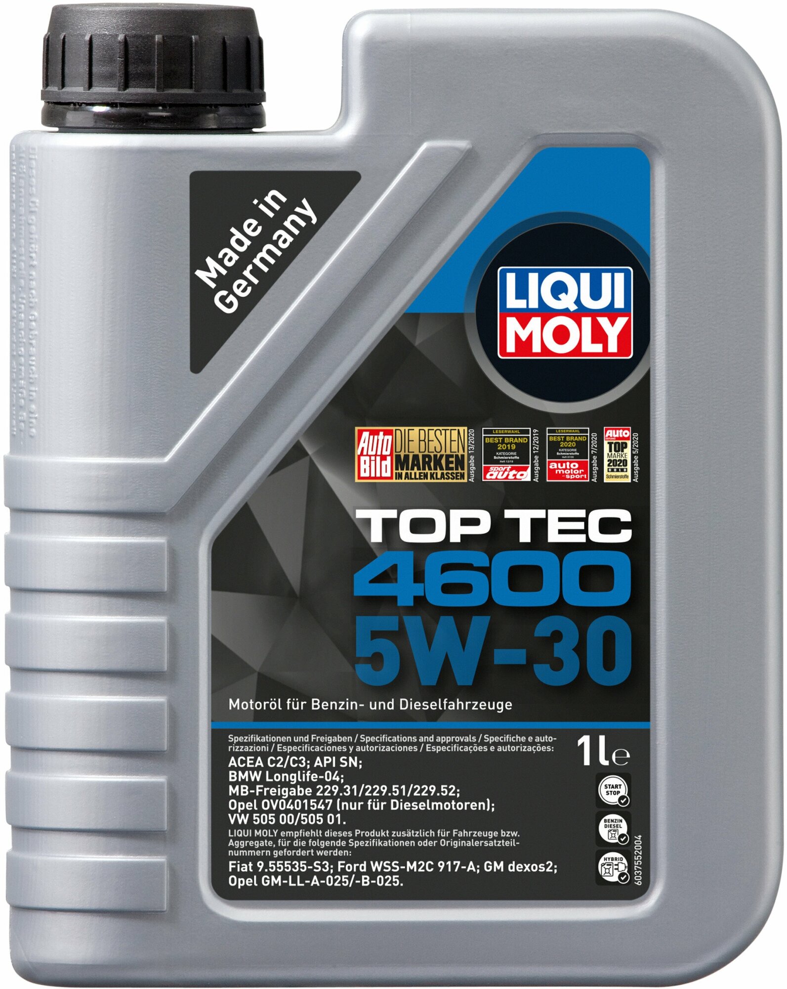 8032 LiquiMoly НС-синт. мот. масло Top Tec 4600 5W-30 SN C2/C3 (1л)