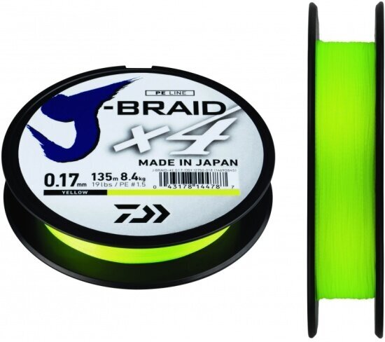 Плетеный шнур DAIWA "J-Braid X4" 015мм 135м (желтый) 69кг