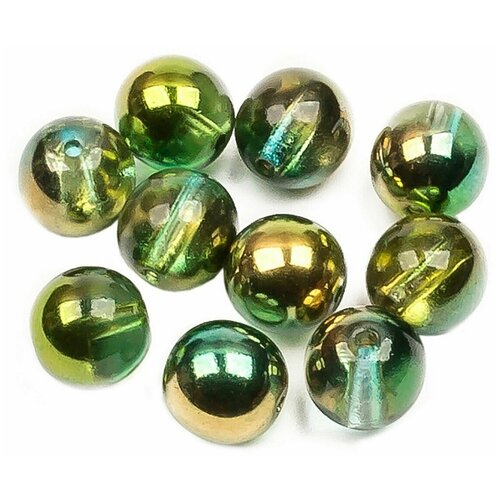 Стеклянные чешские бусины, круглые, Round Beads, 8 мм, цвет Crystal Sunny Magic Summer Green, 10 шт.