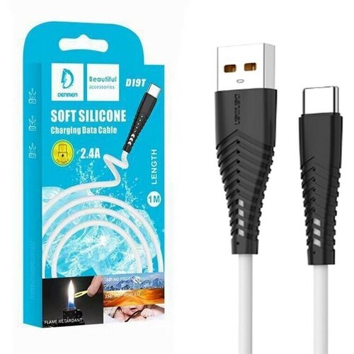 Кабель USB - Type-C для мобильных устройств Denmen D19T силиконовый 2.4А White кабель usb microusb для мобильных устройств denmen d25v силиконовый 2 4а red