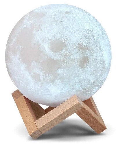 Светильник 3D шар Луна Moon Lamp на деревянной подставке с пультом / Светильник-ночник Луна, 15 см