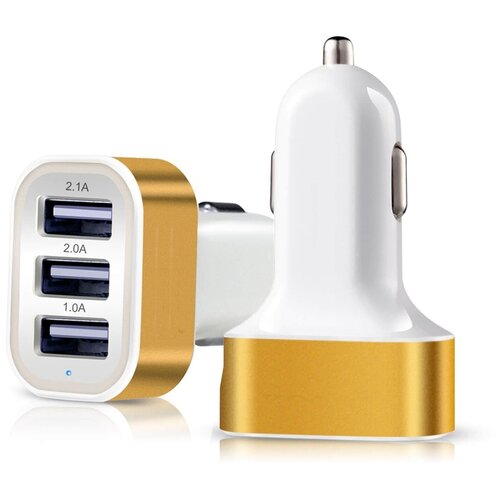 Зарядка от прикуривателя с 3 входами для USB, желтая, CarBull, USB-05