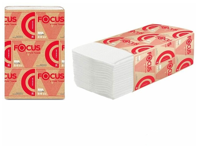 Полотенца бумажные для держателя 2-слойные Focus Premium , листовые V(ZZ)-сложения, 15 пачек по 200 листов (5049974)