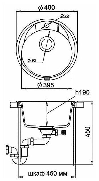 Мойка кухонная EWIGSTEIN Elegant R45 1-чаша D-484мм черный - фотография № 6