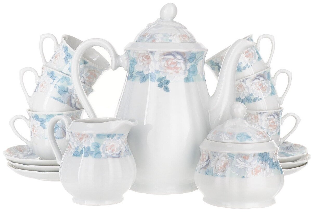 фото Кофейный сервиз "Rose" 6/9; декор "Голубая роза"
