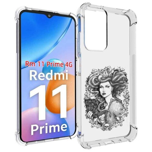 Чехол MyPads медуза черно белый для Xiaomi Redmi 11 Prime 4G задняя-панель-накладка-бампер чехол mypads воин черно белый для xiaomi redmi 11 prime 4g задняя панель накладка бампер