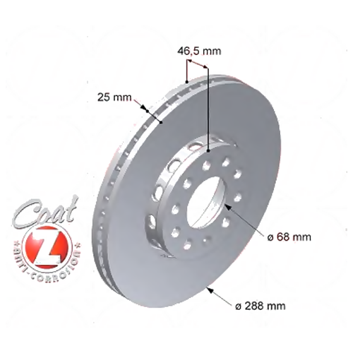 ZIMMERMANN 100.1216.20 (4A0615301C / 4A0615301D / 4A0615301E) торм.диск пер.вент.[288x25] 5 отв. coat z (Комплект 2 штуки)