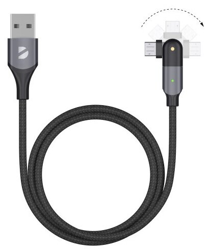 Кабель Deppa USB-A - microUSB, поворотный, USB 2.0, 3 A, 1.2 м, алюминий, нейлон, черный