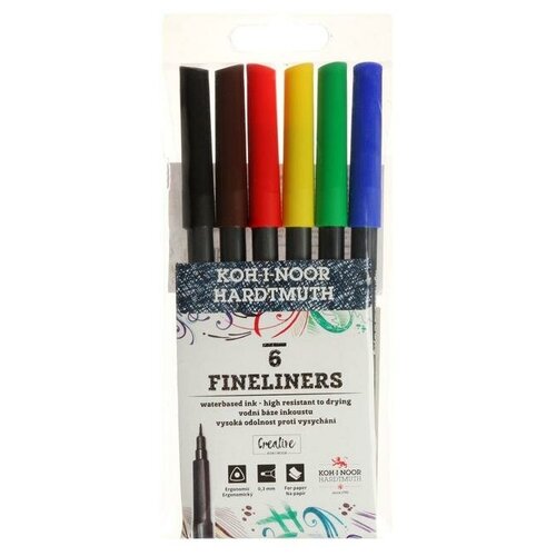 Набор ручек капиллярны х 6 цвета 0,3 мм Koh-I-Noor FINELINERS 7021, пластмассовая упаковка