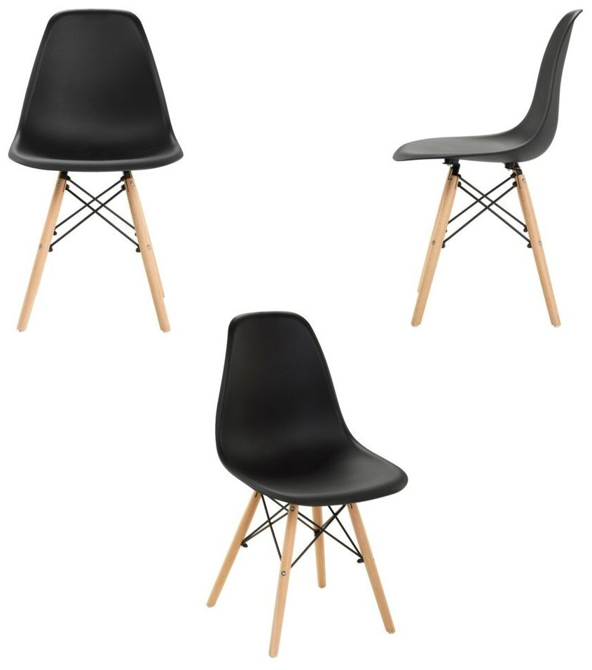 Стулья LEON GROUP в стиле EAMES DSW для кухни со спинкой с деревянными ножками, 3 шт, черный