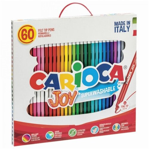 Фломастеры CARIOCA Италия Joy, 60 шт, 30 цветов, суперсмываемые, картонная коробка с ручкой фломастеры carioca италия joy 12 цветов суперсмываемые вентилируемый колпачок картонная коробка 6 шт