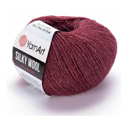 Пряжа Yarnart Silky wool вишня (344), 65%шерсть мериноса/35%искусственный шелк, 190м, 25г, 1шт