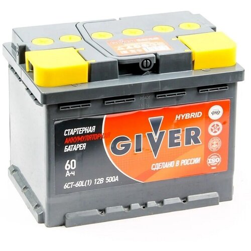 Автомобильный аккумулятор GIVER 60 Aч. Прямая полярность.
