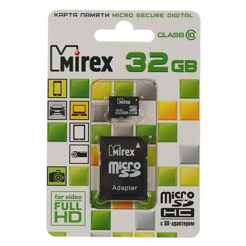 аксессуары neoline карта памяти kingston microsd class 10 32 гб c адаптером Карта памяти Mirex microSD, 32 Гб, SDHC, класс 10, с адаптером SD