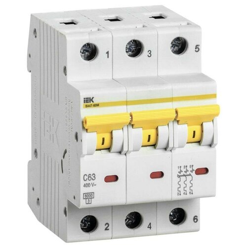 Выключатель автоматический модульный 3п C 63А 6кА ВА47-60M IEK MVA31-3-063-C выключатель автоматический модульный 3п c 63а 6ка ва47 60m iek mva31 3 063 c 1 шт