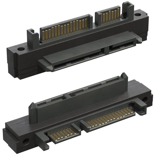 Переходник угловой GSMIN DP32 SATA 7+15pin (F) - SATA 7+15pin (M) (Черный) 22pin 7 15 pin male plug to sata 22pin female jack convertor m f adapter sas sn