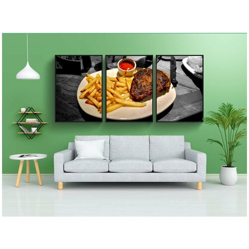 фото Набор модулных постеров для интерьера "стейк, чипсы, еда" 60x90 см. в тубусе, без рамки lotsprints