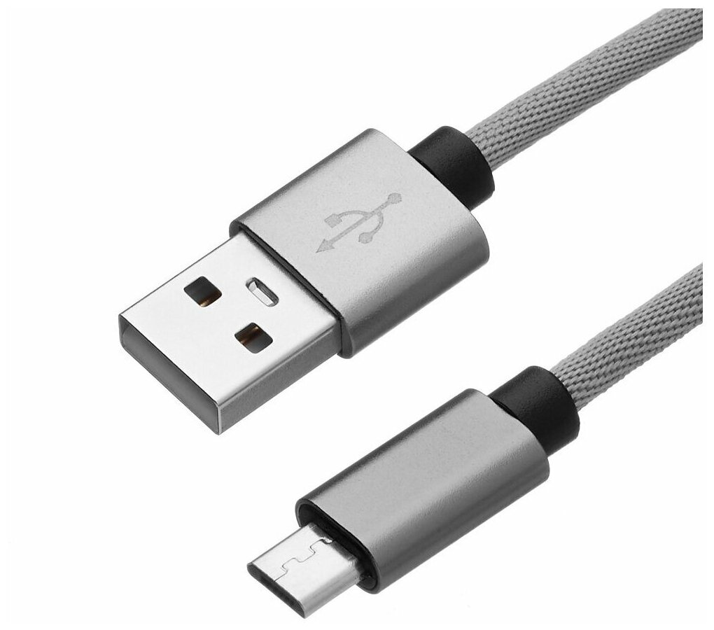 Дата-кабель USB - micro USB нейлон серый  Prime Line