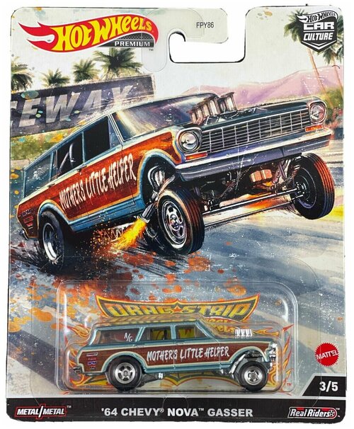 Hot Wheels Premium 64 Chevy Nova Gasser 3/5 Car Culture редкая коллекционная модель из сета Drag Strip Demons