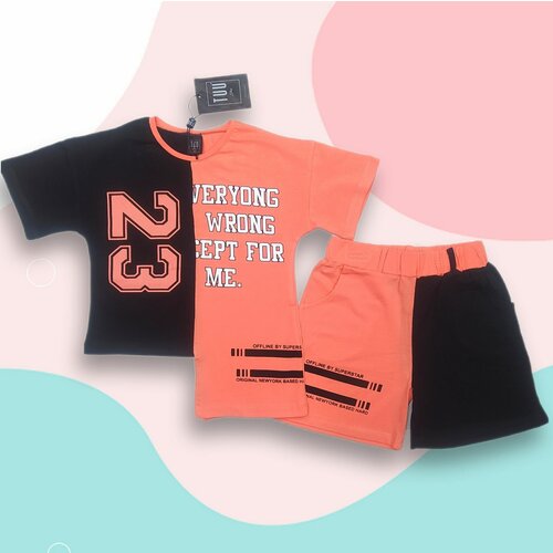 Комплект одежды , футболка и шорты, повседневный стиль, размер 7, черный, оранжевый