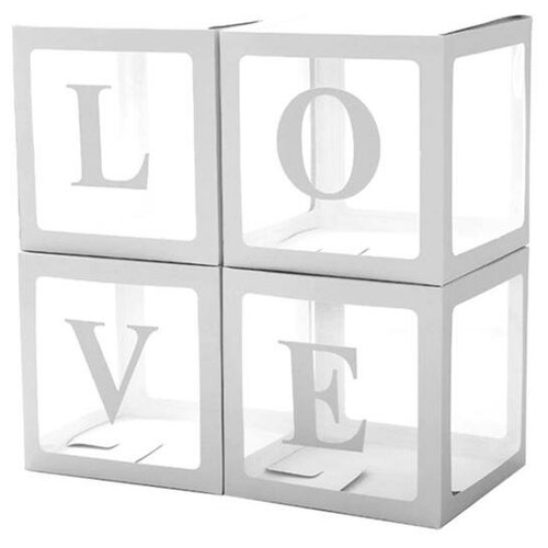 фото Набор коробок для воздушных шаров love, белый, 30*30*30 см, в упаковке 4 шт. mikimarket