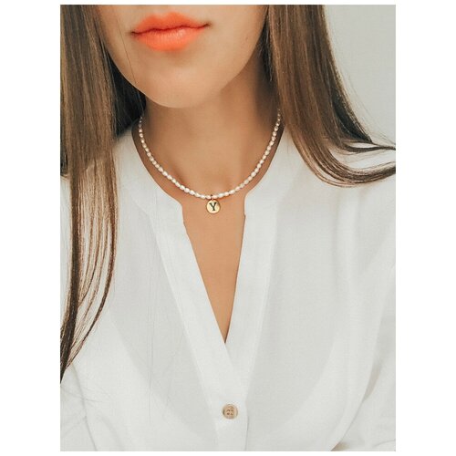 Колье PETRA буква Y (Y, белый, 40 см, цвет золото)