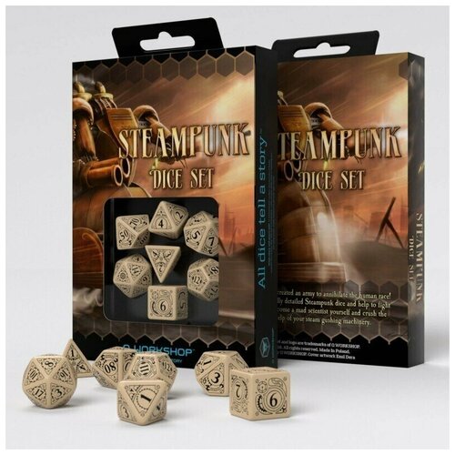 Набор кубиков для настольных ролевых игр (Dungeons and Dragons, DnD, D &D, Pathfinder) - Steampunk Beige  & black Dice Set