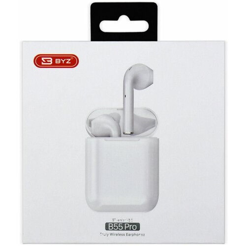 Наушники беспроводные BT ver 50 BYZ B55PRO вкладыши с микрофоном кейс 300mAh белый 333000₽