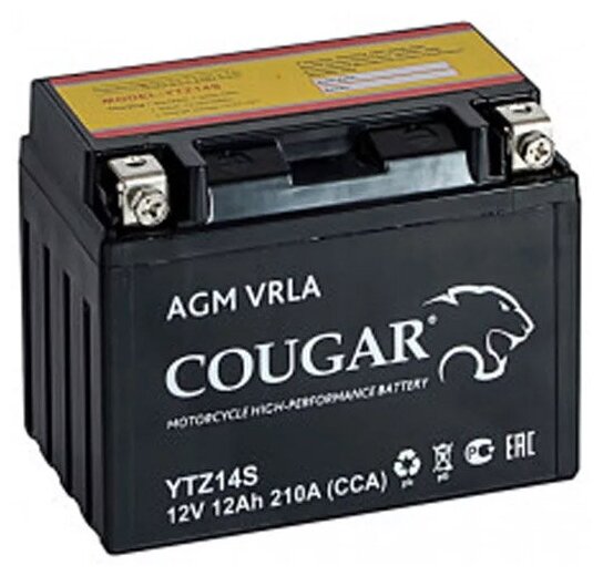 Аккумулятор мотоциклетный Cougar AGM YTZ14-S 12V 12Ah (залит и готов к применению)