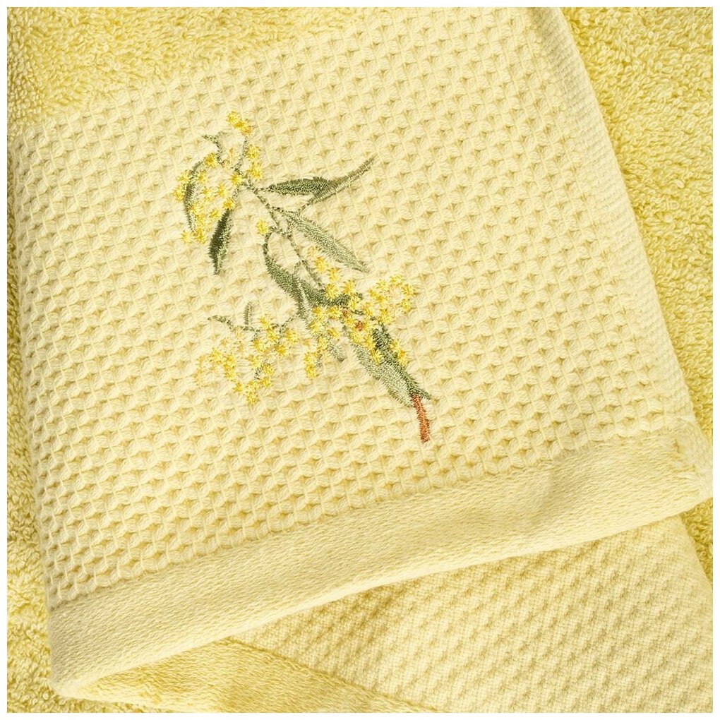 Комплект махровых полотенец Мелон с вышивкой Мимоза / набор полотенец , полотенце для лица, рук или ног, 3шт ( 50x70, 50x100, 70x140) - фотография № 4
