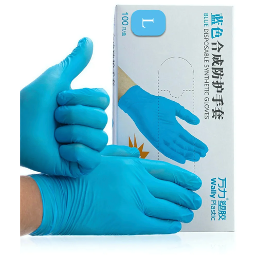 фото Одноразовые перчатки нитрило-виниловые wally plastic blend gloves ,синие ,коробка 1000 шт. размер-l