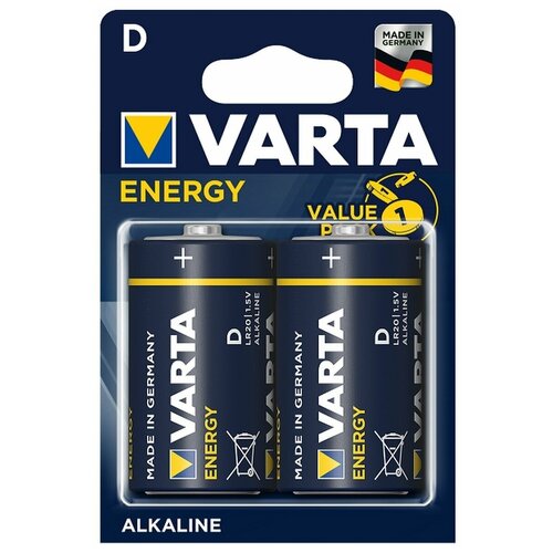 Батарейка Varta ENERGY LR20 D BL2 Alkaline 1.5V батарейка duracell alkaline lr20 1 5 в bl2