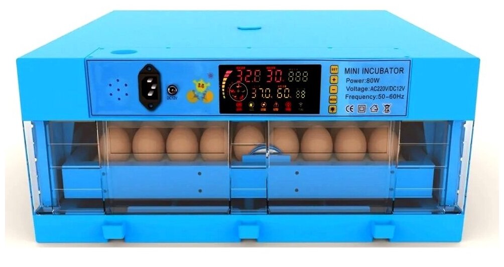 Инкубатор для 64 яиц автоматический IS-64, 220/12 Вольт (программа на 5 видов птиц, 2 вентилятора, овоскоп, гигрометр) - фотография № 1