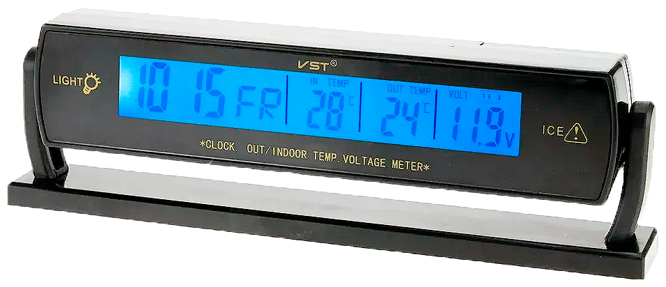 Автомобильные часы VST-7013V / температура - внутри и снаружи/ будильник / вольтметр / LED-подсветка