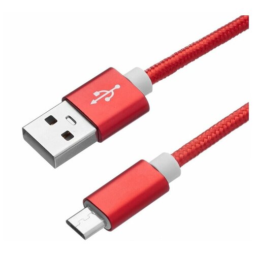Дата-кабель USB - micro USB, нейлон, красный, Prime Line