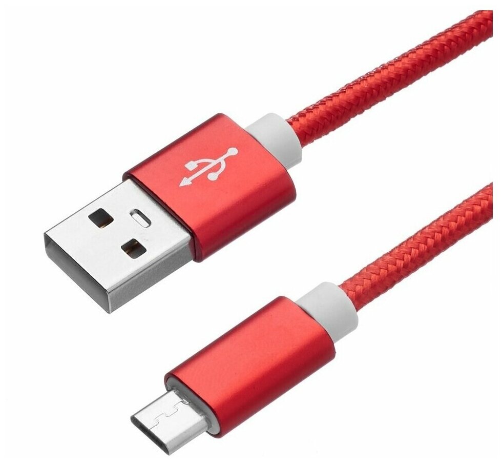 Дата-кабель USB - micro USB, нейлон, красный, Prime Line