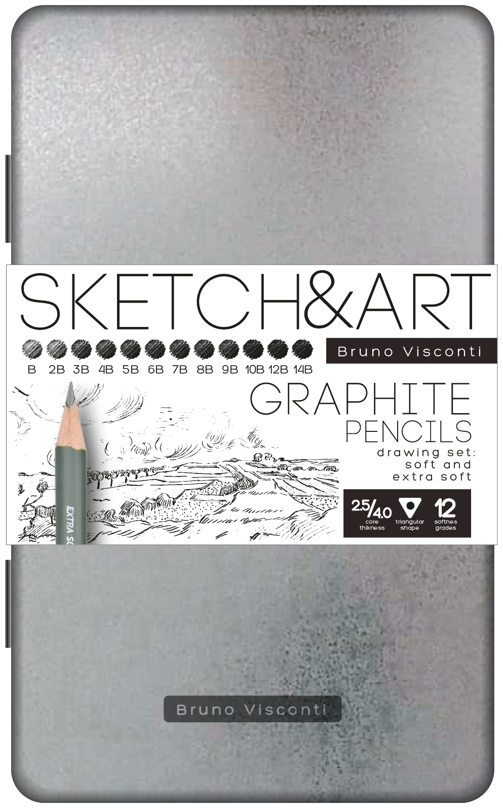 Набор чернографитовых карандашей Sketch&Art, 12 штук, B-14B Bruno Visconti - фото №2
