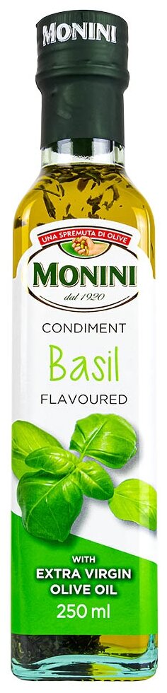 Масло оливковое Monini нерафинированное Extra Virgin Basilico, 0.25 л