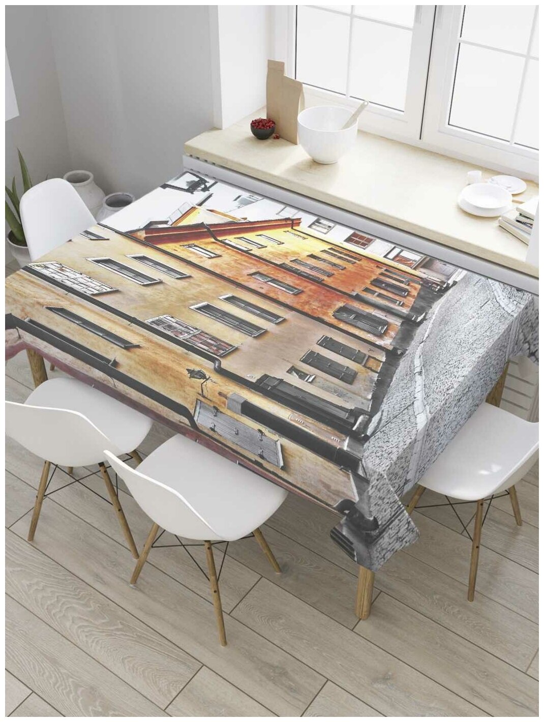 Скатерть прямоугольная JoyArty на кухонный стол "Тихая улица" из оксфорда, 120x145 см