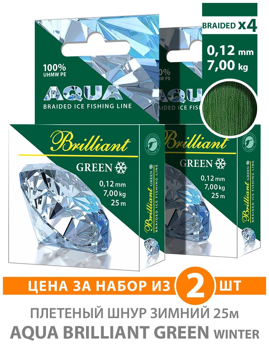 Плетеный шнур для рыбалки зимний AQUA Black Brilliant 25m 0.18mm 13.6kg 2шт