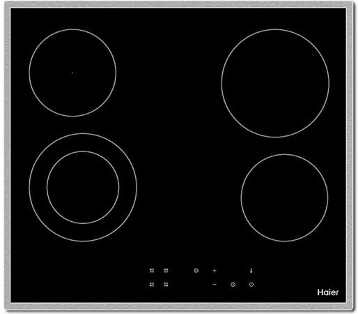 Электрическая варочная панель Haier HHX-C64DFB, цвет панели черный, цвет рамки серебристый