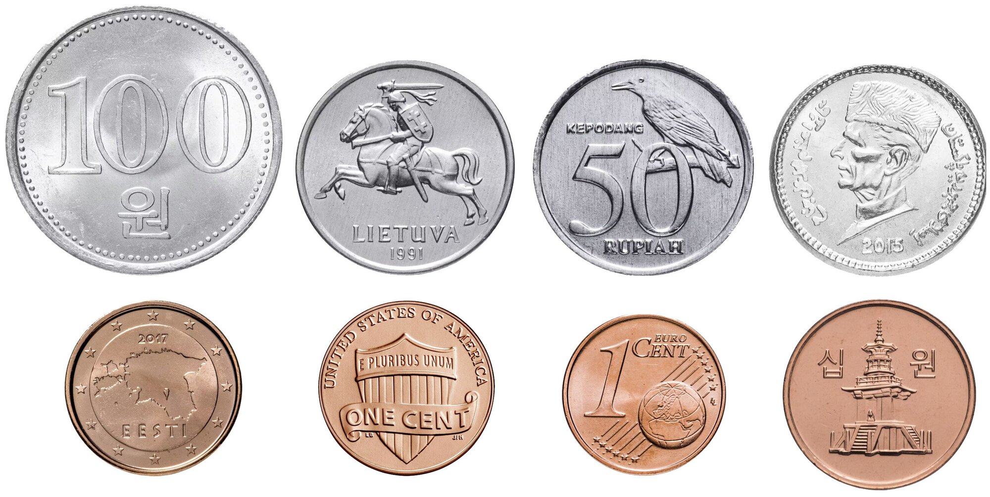 Подарочный набор монет разных стран мира 8 шт состояние AU (из банковского мешка/мало прибывали в обращении)