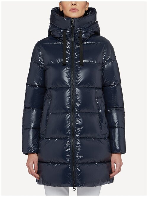 Куртка  GEOX, демисезон/зима, удлиненная, силуэт трапеция, стеганая, водонепроницаемая, капюшон, карманы, подкладка, размер 38, синий